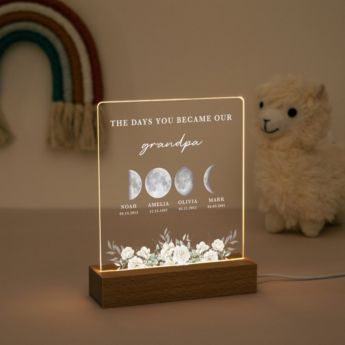 Personalized Grandad Night Light, Father’s Day Gift from Grandkids, Custom Moon Phase Lamp with Family Names
