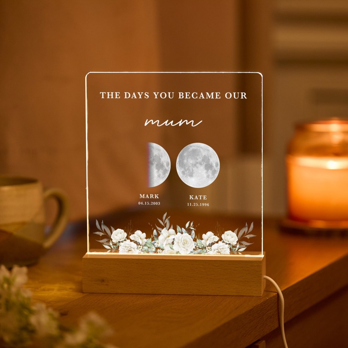 Personalized Grandad Night Light, Father’s Day Gift from Grandkids, Custom Moon Phase Lamp with Family Names