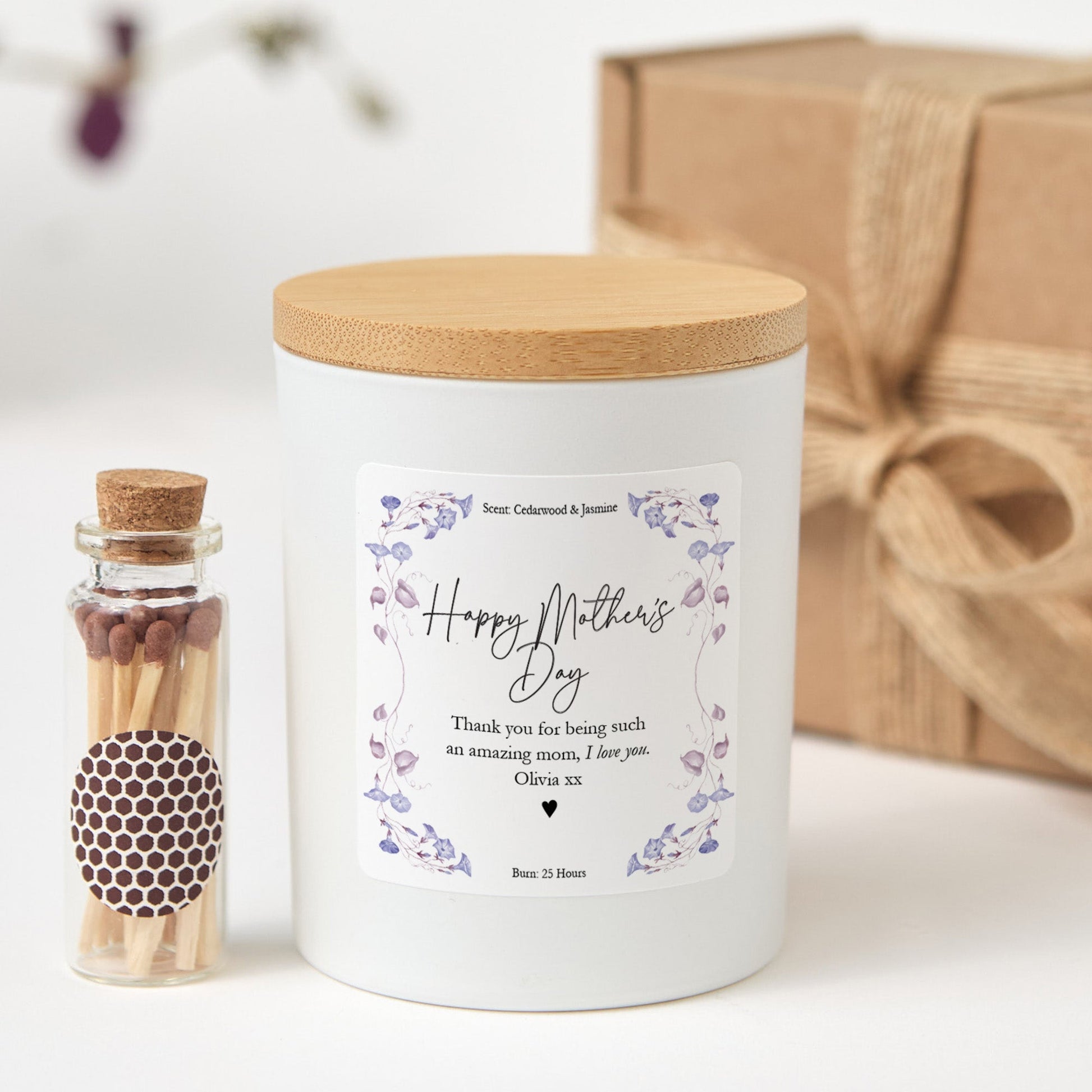 Personalized Happy Mother’s Day Scented Candle Gift | Elegant Floral Message for Mom with Gift Box