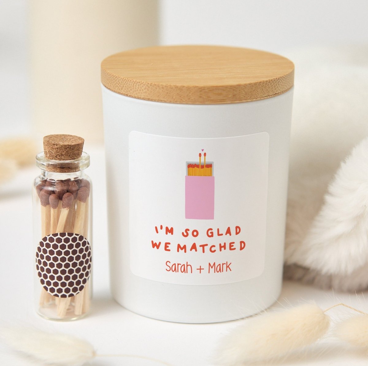 Personalized I’m So Glad We Matched Candle for Couples, Wedding or Anniversary Gift, Boxed with Mini Matches