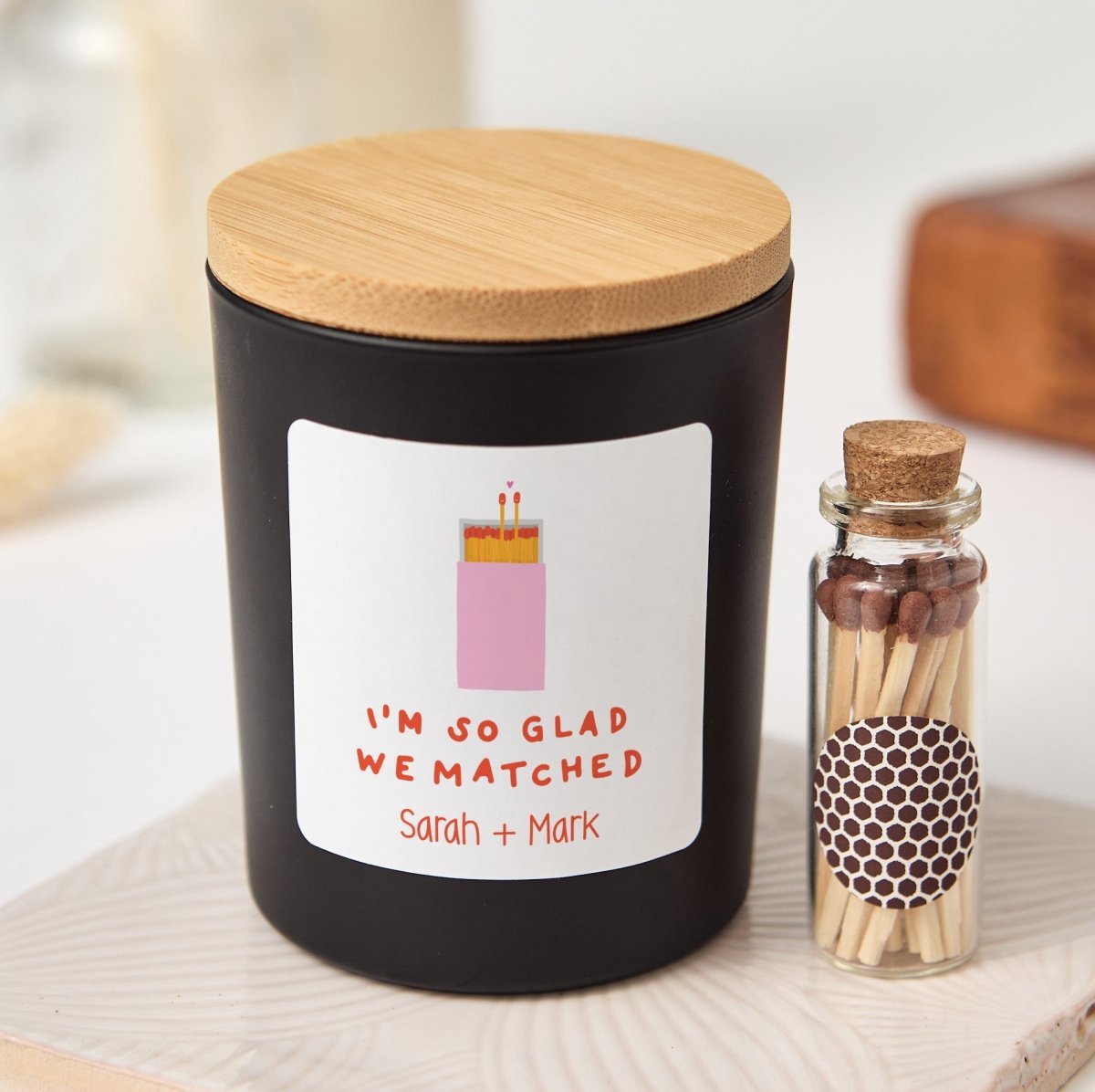 Personalized I’m So Glad We Matched Candle for Couples, Wedding or Anniversary Gift, Boxed with Mini Matches