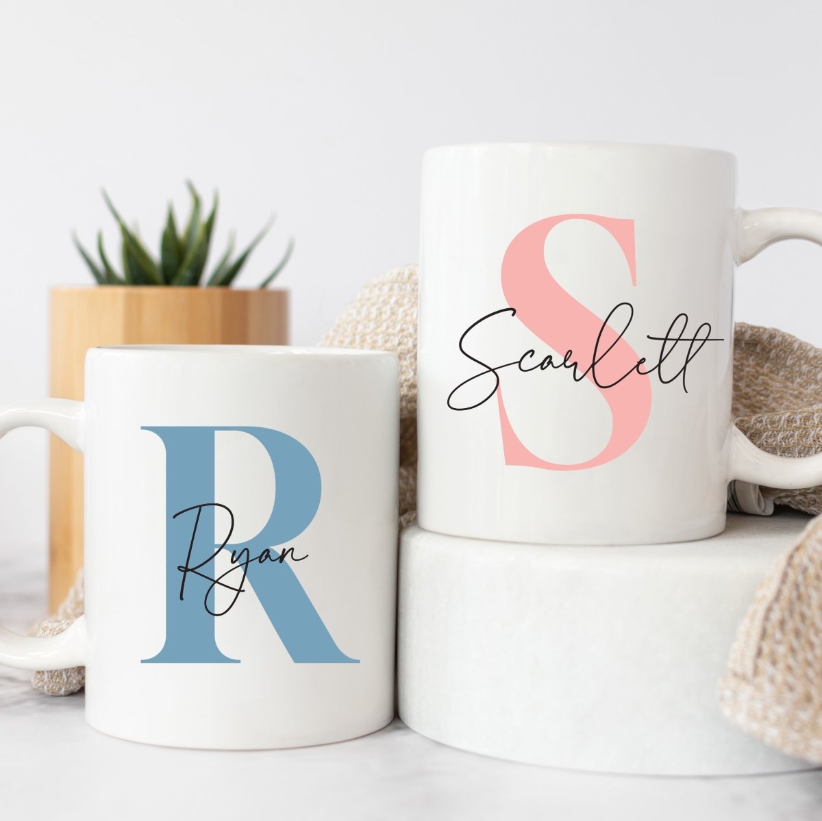 Personalized Initial Name Mug, Custom Letter Minimalist Coffee Mug Gift for Her or Him Birthday Present
