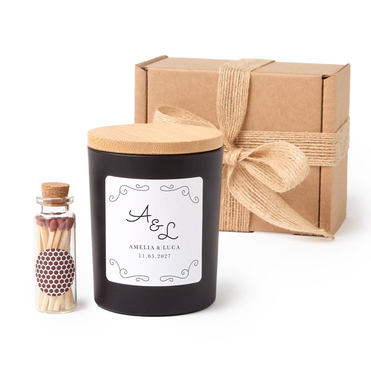 Personalized Initials Wedding Candle, Custom Couple Monogram And Date Favor, Elegant Keepsake With Box