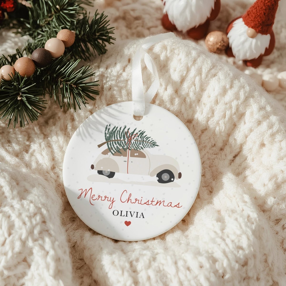Personalized Merry Christmas Candle; Holiday Gift for Her; Ceramic Keepsake Ornament with Satin Ribboned Gift Box