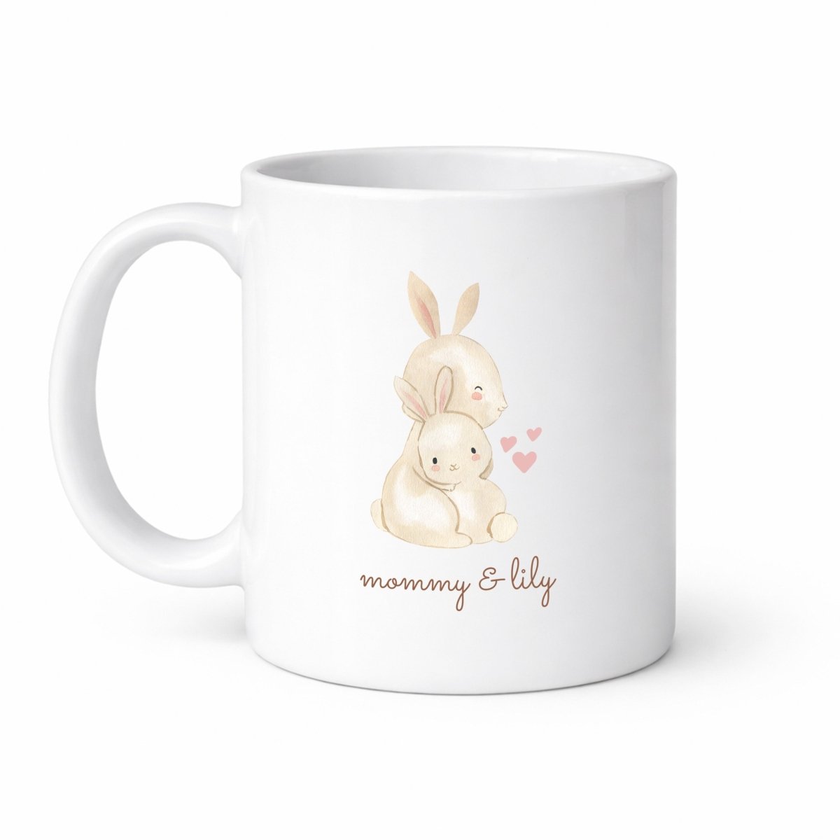 Personalized Mommy and Baby Mug Custom Names Mug Cute Bunny Design Mothers Gift 11oz