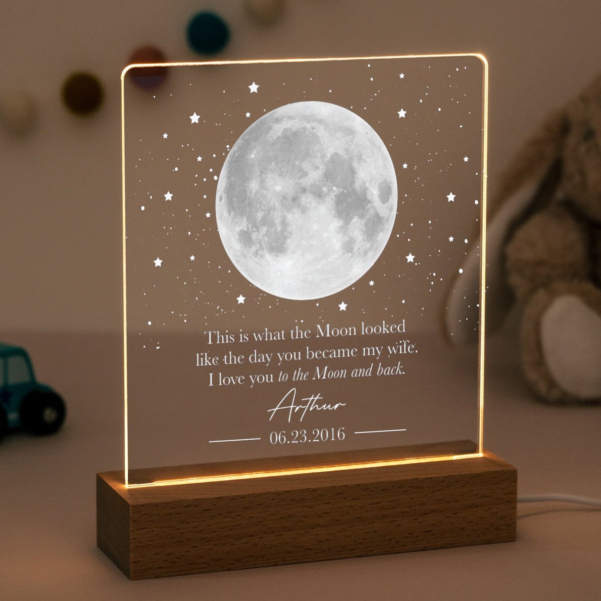 Personalized Moon Lamp for Wife, Anniversary Gift for Her, Custom Moon Phase Night Light with Date and Name