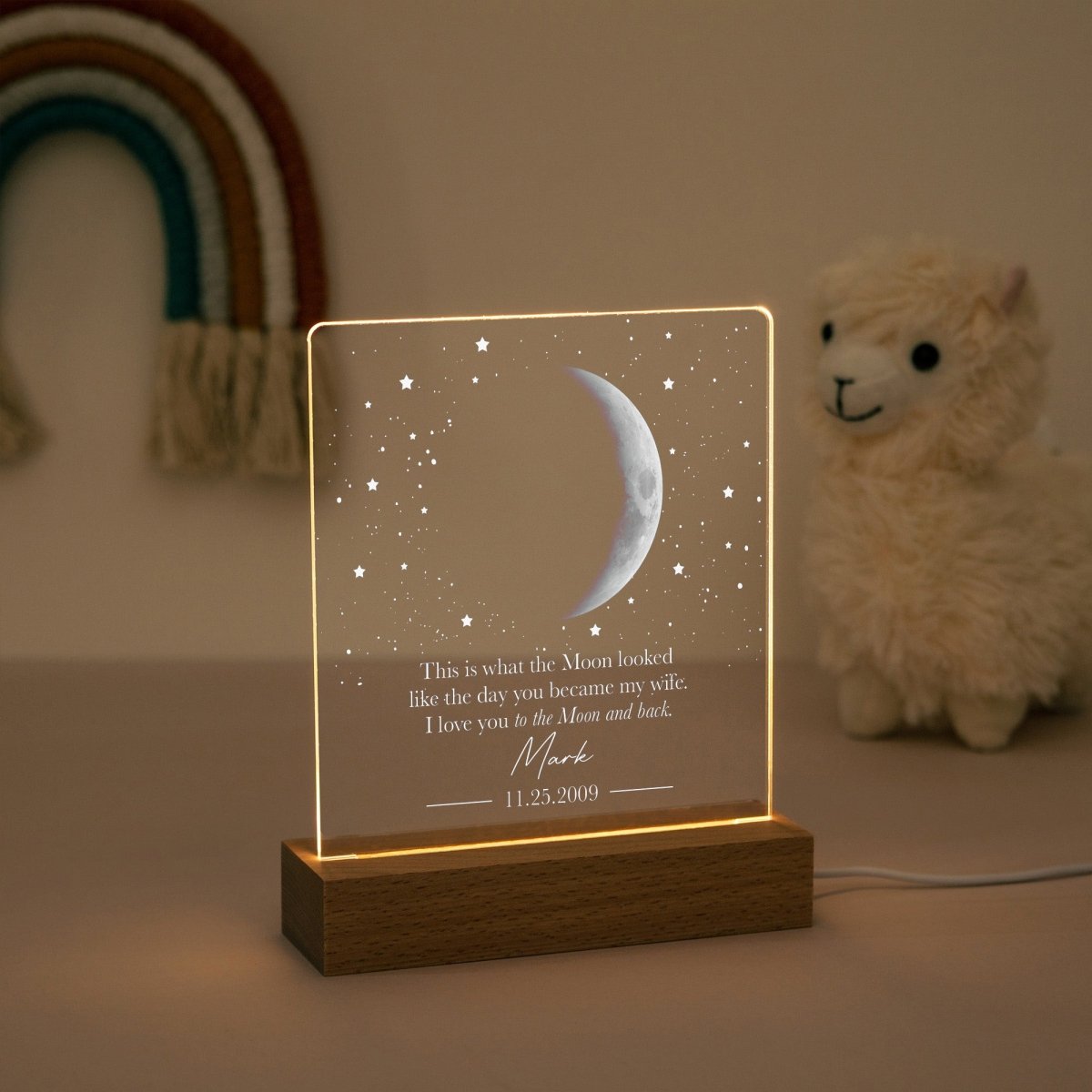 Personalized Moon Lamp for Wife, Anniversary Gift for Her, Custom Moon Phase Night Light with Date and Name