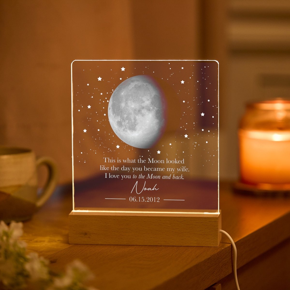 Personalized Moon Lamp for Wife, Anniversary Gift for Her, Custom Moon Phase Night Light with Date and Name