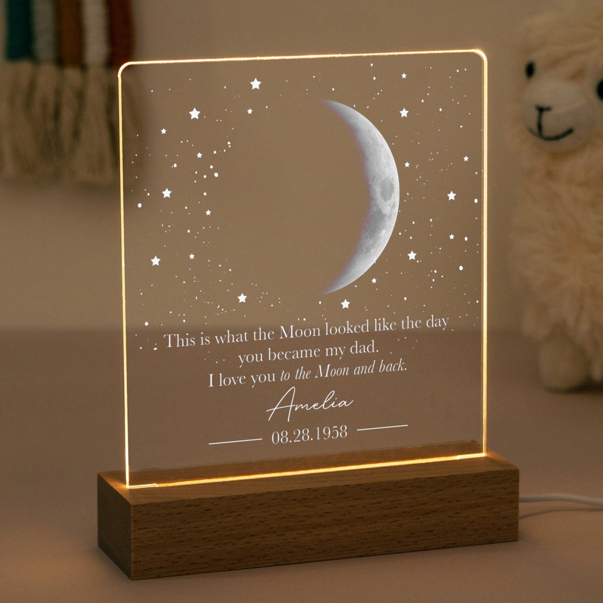 Personalized Moon Phase Lamp for Dad, Birthday Gift from Daughter Son, Custom Night Light with Date and Name