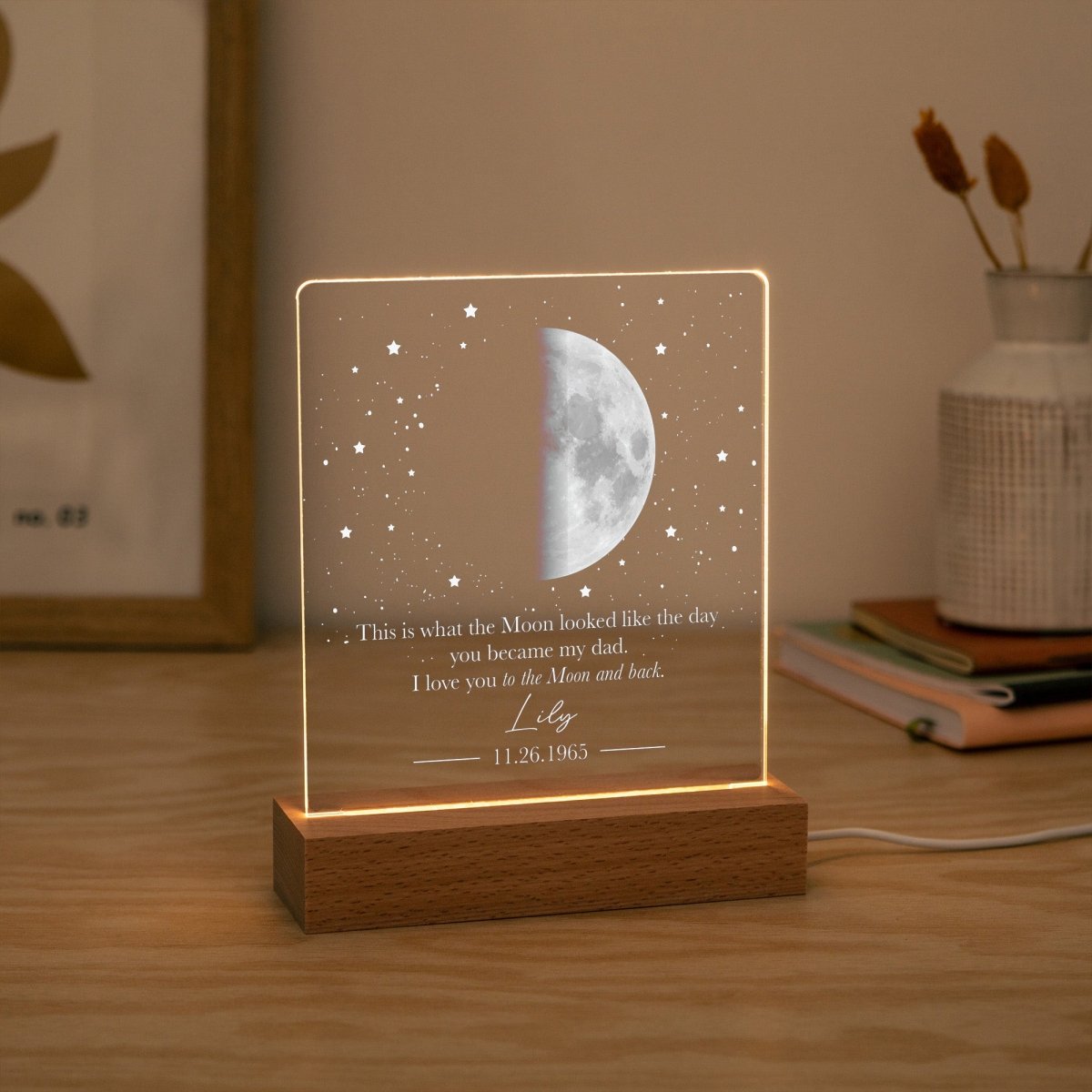 Personalized Moon Phase Lamp for Dad, Birthday Gift from Daughter Son, Custom Night Light with Date and Name
