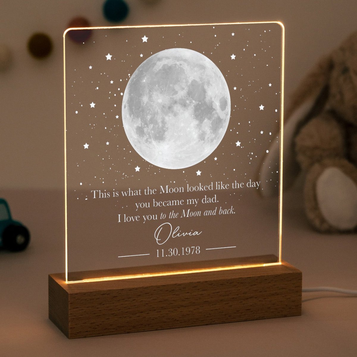 Personalized Moon Phase Lamp for Dad, Birthday Gift from Daughter Son, Custom Night Light with Date and Name