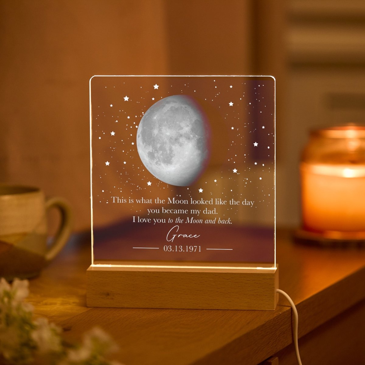 Personalized Moon Phase Lamp for Dad, Birthday Gift from Daughter Son, Custom Night Light with Date and Name