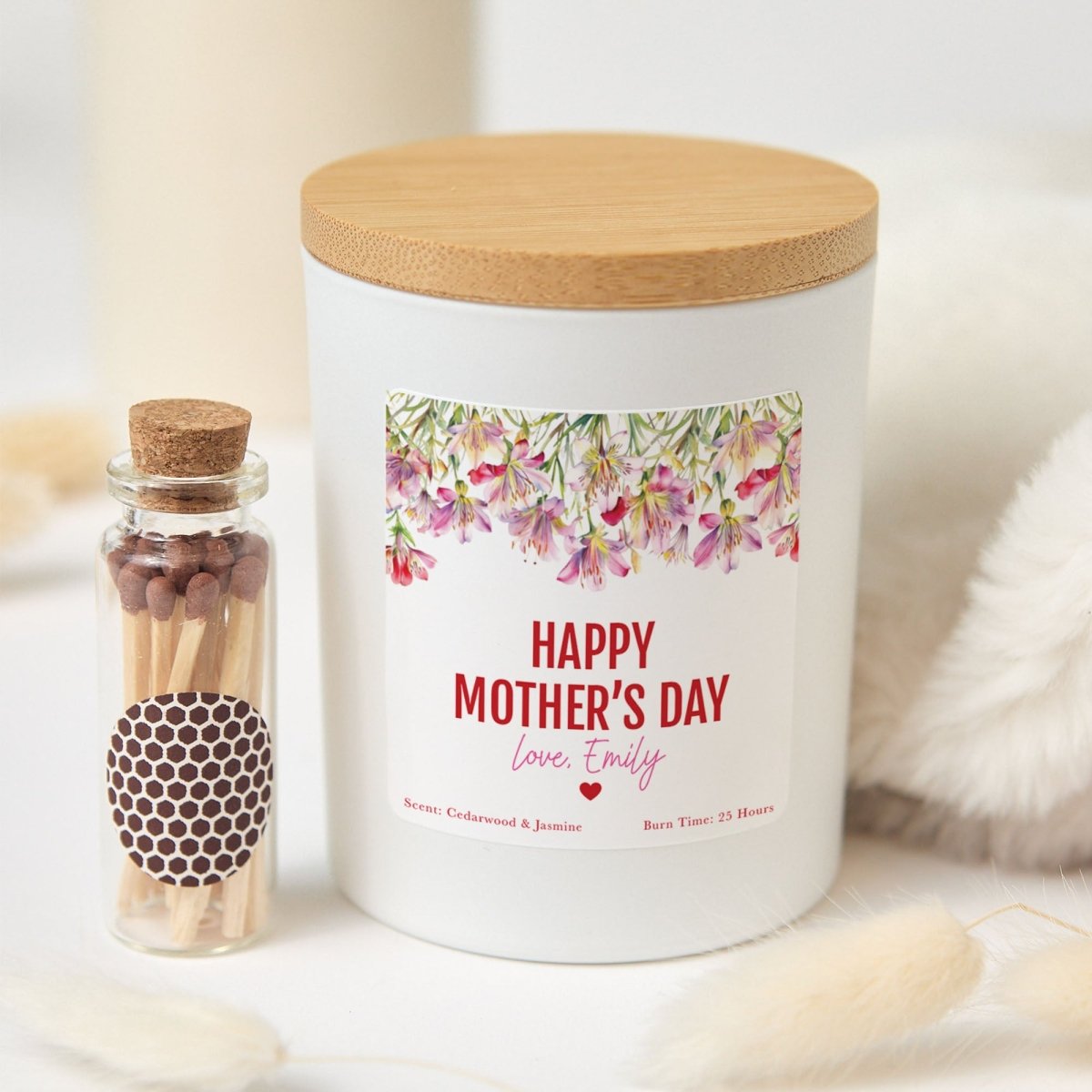 Personalized Mother’s Day Candle for Mom from Daughter | Custom Floral Soy Candle with Gift Box, Matches