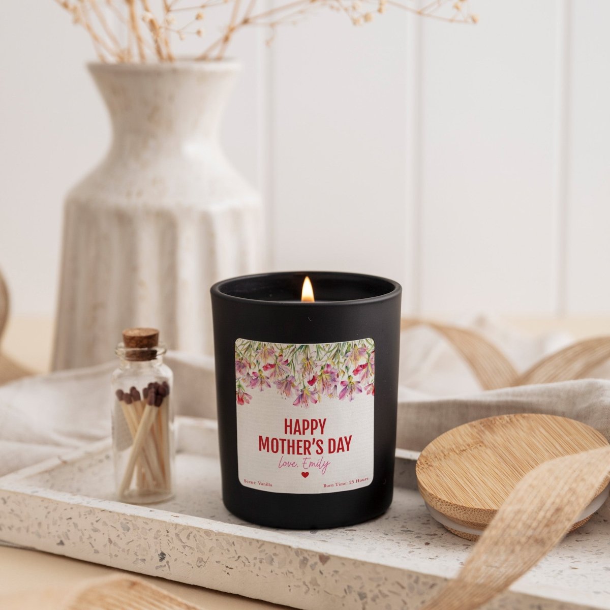 Personalized Mother’s Day Candle for Mom from Daughter | Custom Floral Soy Candle with Gift Box, Matches
