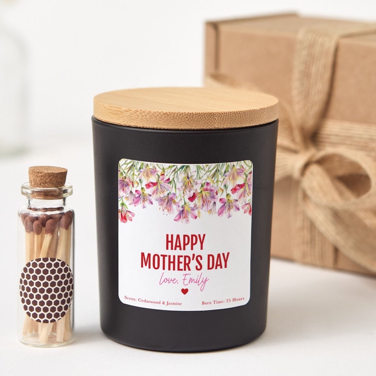 Personalized Mother’s Day Candle for Mom from Daughter | Custom Floral Soy Candle with Gift Box, Matches