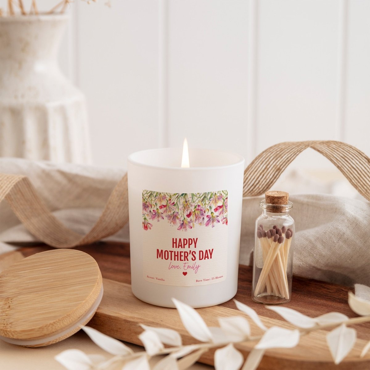 Personalized Mother’s Day Candle for Mom from Daughter | Custom Floral Soy Candle with Gift Box, Matches