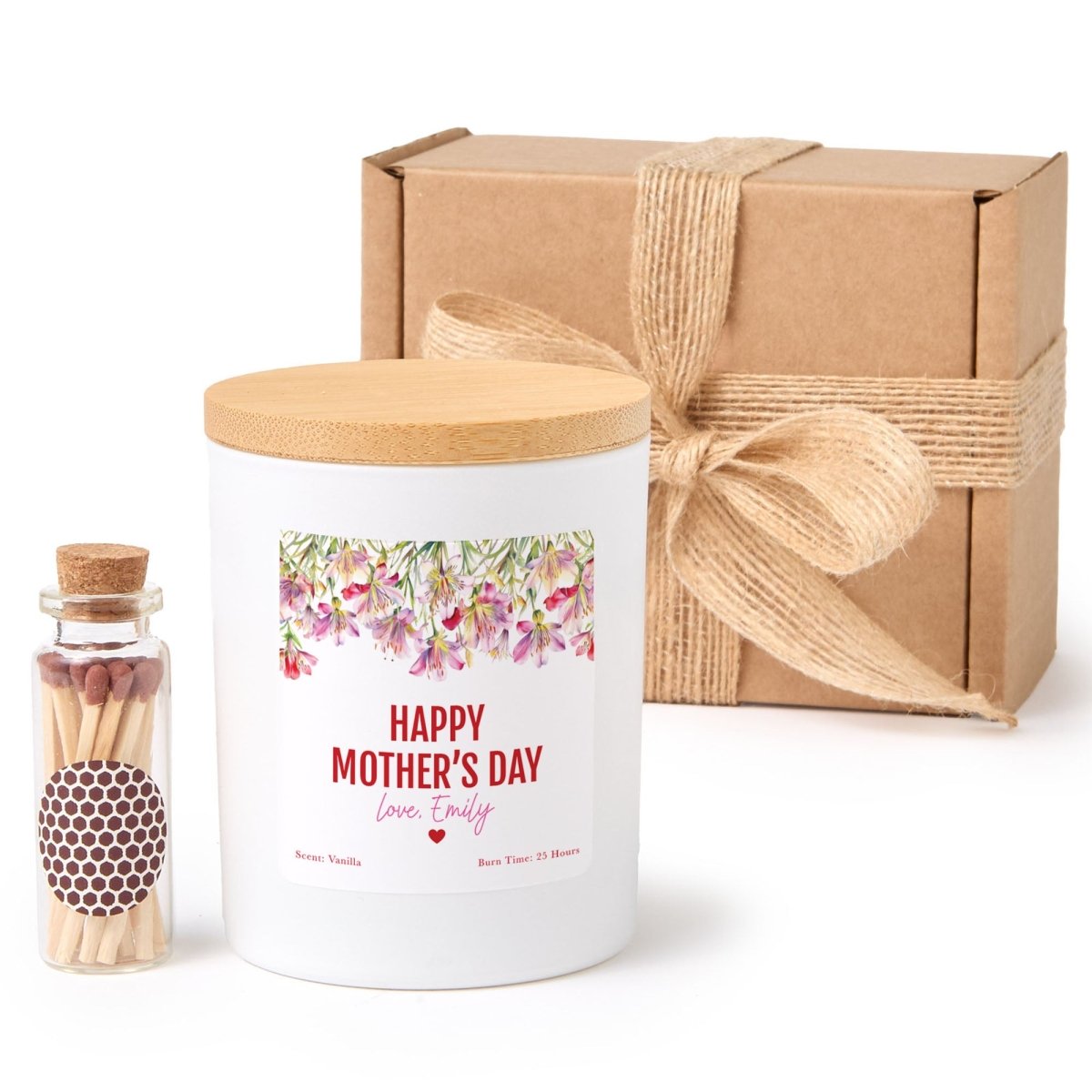 Personalized Mother’s Day Candle for Mom from Daughter | Custom Floral Soy Candle with Gift Box, Matches