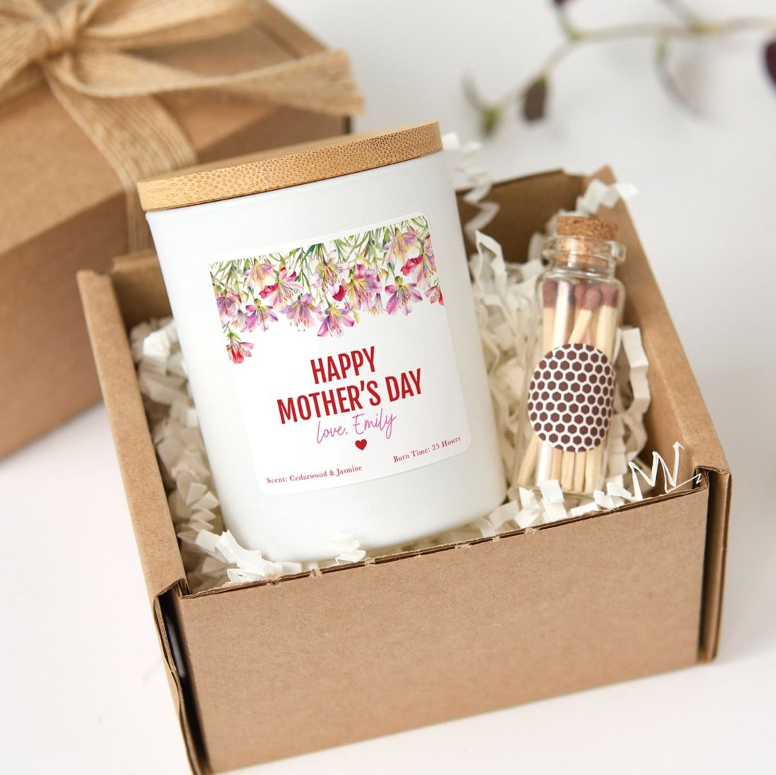 Personalized Mother’s Day Candle for Mom from Daughter | Custom Floral Soy Candle with Gift Box, Matches