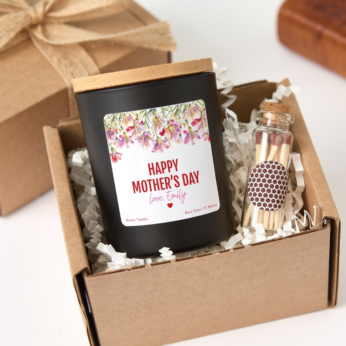 Personalized Mother’s Day Candle for Mom from Daughter | Custom Floral Soy Candle with Gift Box, Matches