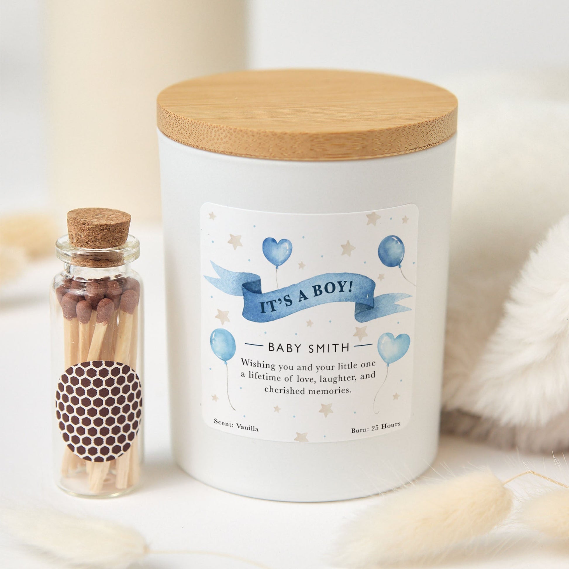 Personalized New Baby Candle, It’s a Boy Gift for New Parents or Baby Shower, Custom Name Keepsake