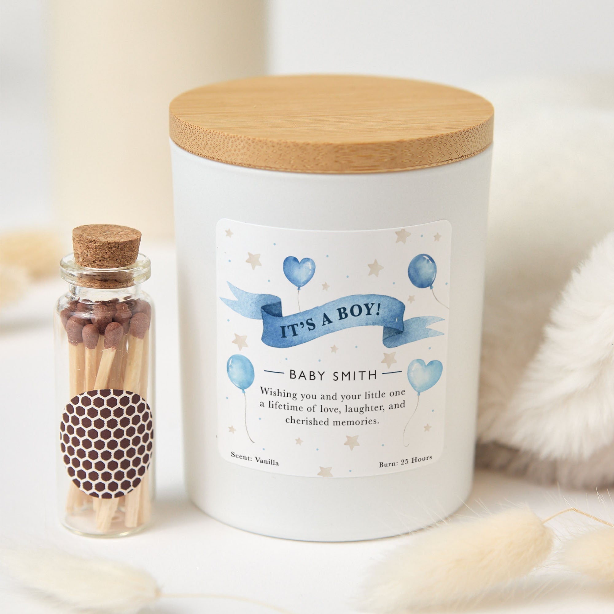 Personalized New Baby Candle, It’s a Boy Gift for New Parents or Baby Shower, Custom Name Keepsake