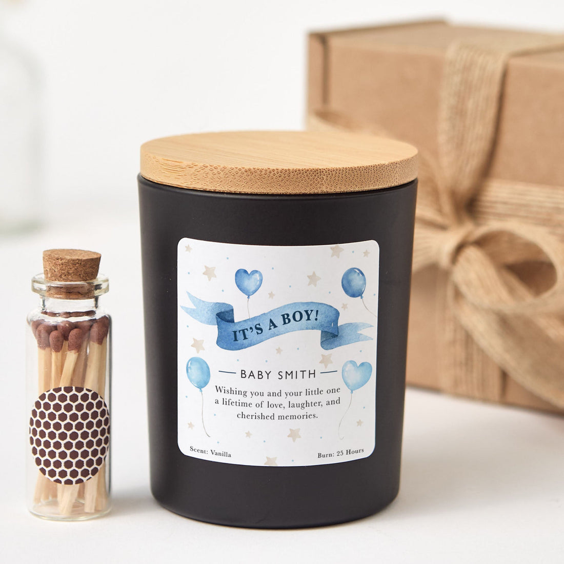 Personalized New Baby Candle, It’s a Boy Gift for New Parents or Baby Shower, Custom Name Keepsake