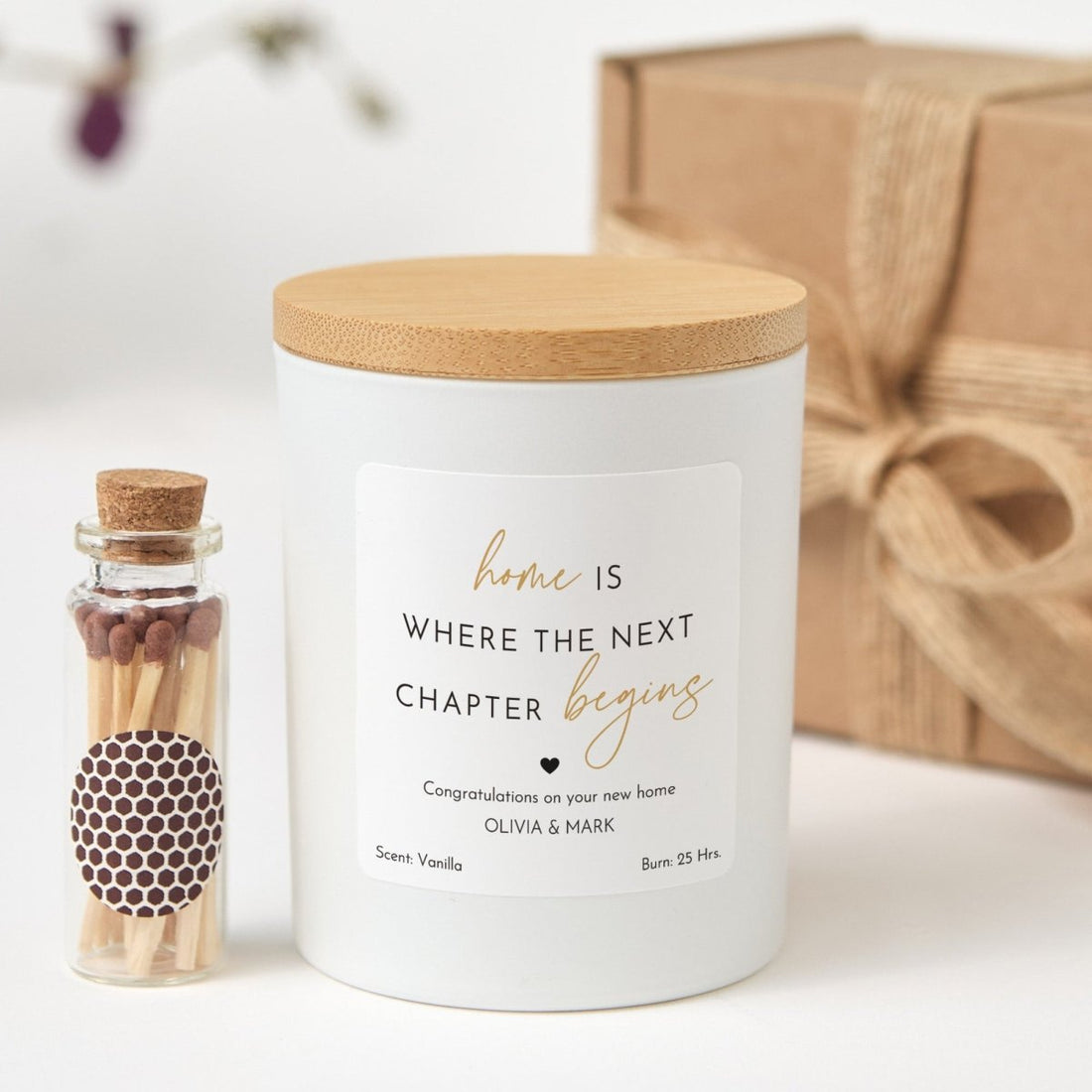 Personalized New Home Candle Gift, Next Chapter Housewarming Keepsake for Couple Family or New Owner