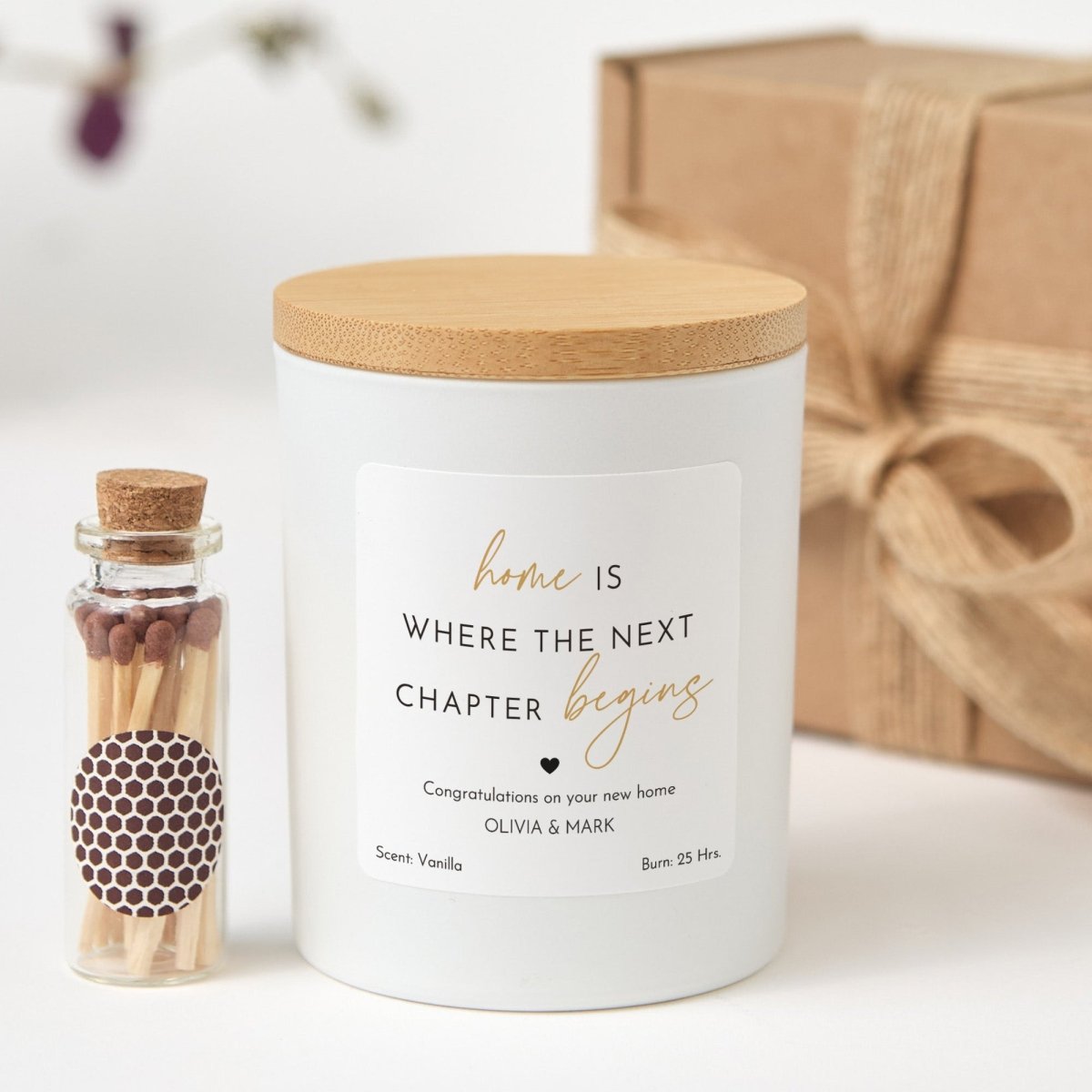 Personalized New Home Candle Gift, Next Chapter Housewarming Keepsake for Couple Family or New Owner