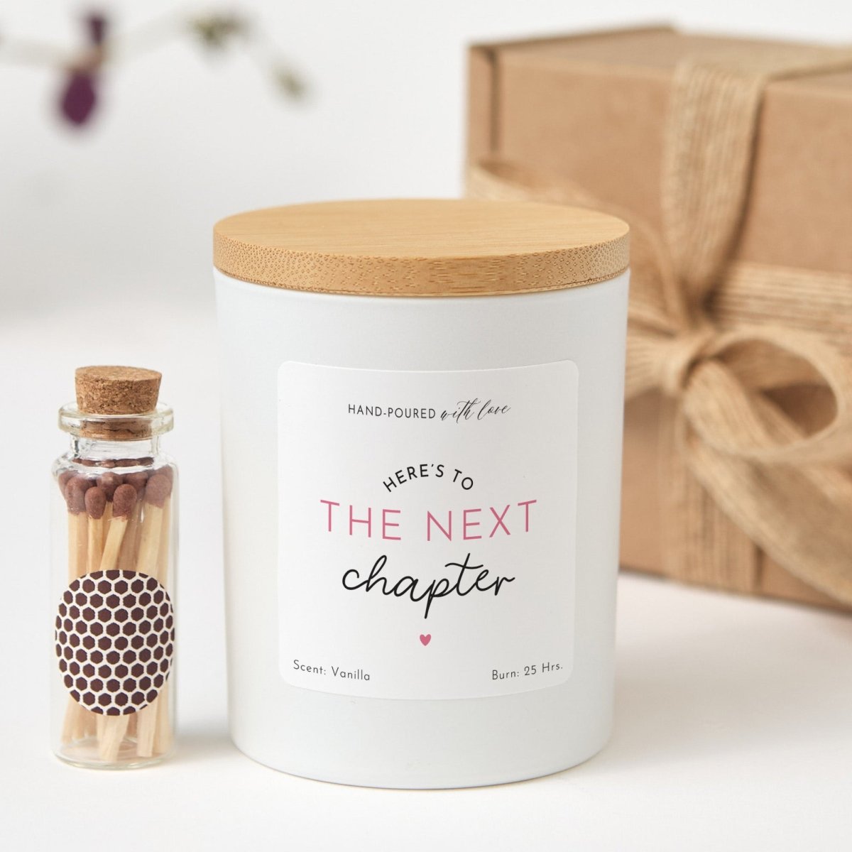 Personalized Next Chapter Candle Gift, Elegant Couple Keepsake for Engagement Wedding or New Beginning with Matches