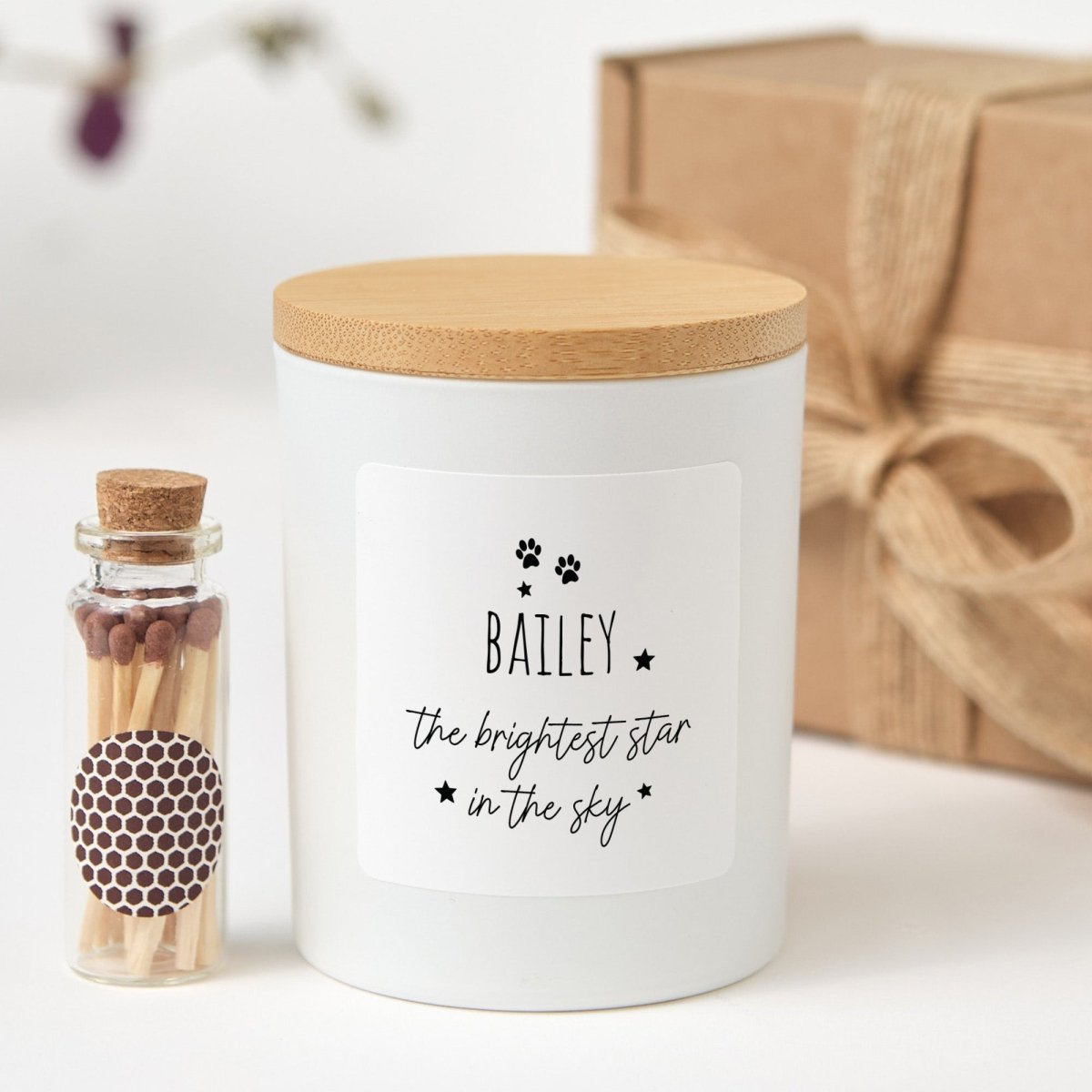 Personalized Pet Memorial Candle for Bailey, The Brightest Star in the Sky Sympathy Gift with Box and Matches