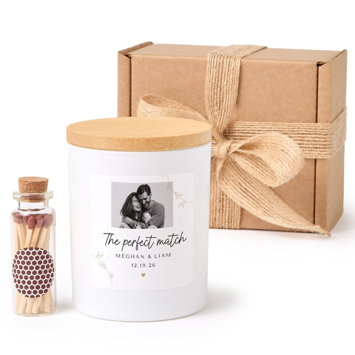 Personalized Photo Candle Gift, Perfect Match Keepsake for Couple Anniversary Engagement or Wedding Day with Matches