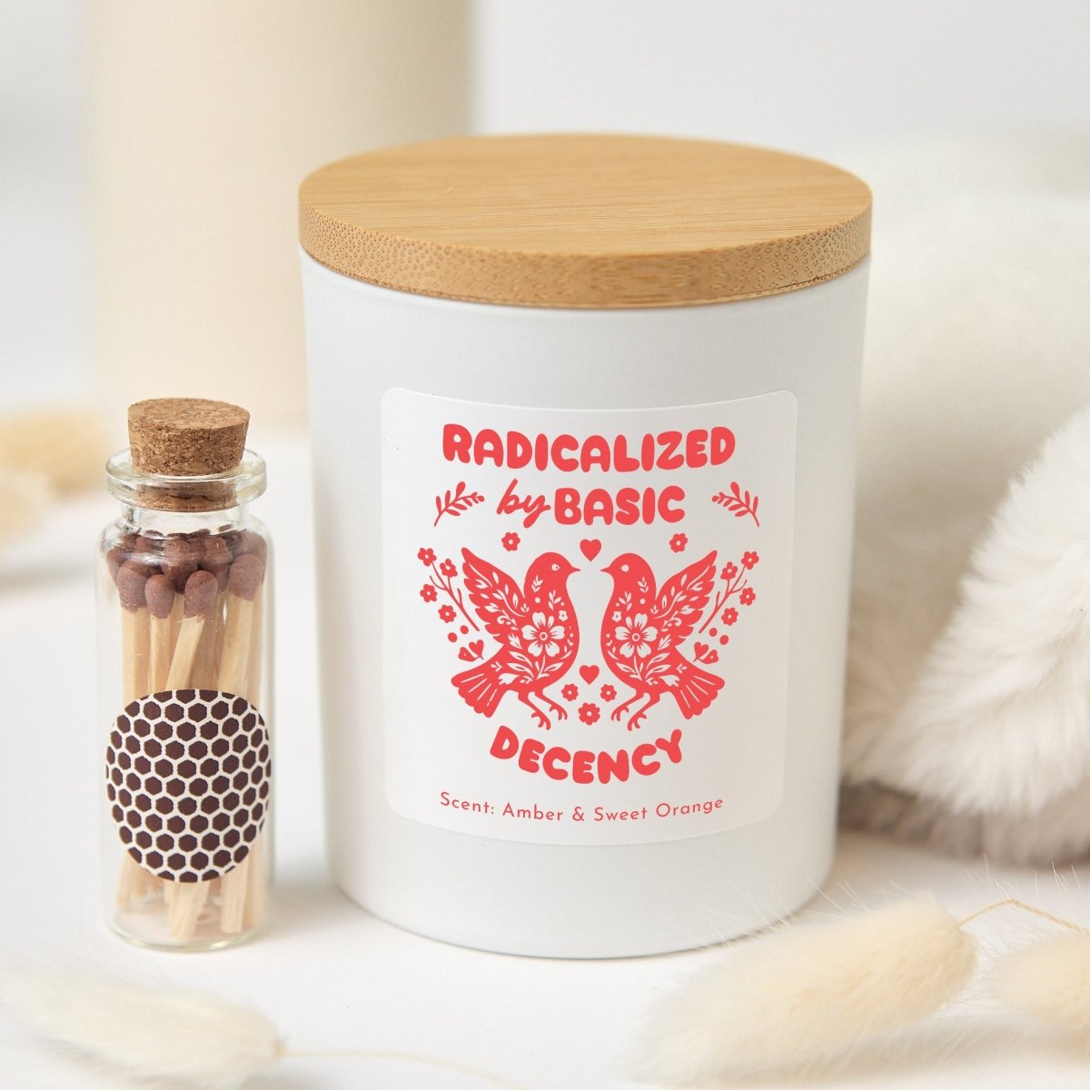 Personalized Radicalized By Basic Decency Soy Candle, Funny Liberal Gift, Activist Friend Present With Gift Box