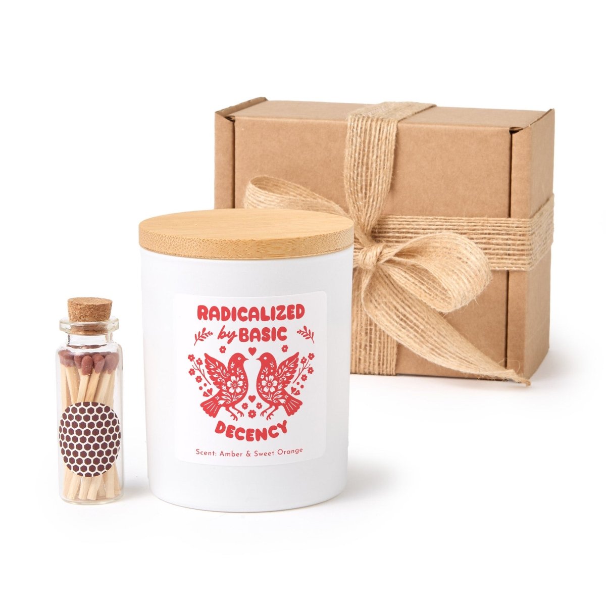 Personalized Radicalized By Basic Decency Soy Candle, Funny Liberal Gift, Activist Friend Present With Gift Box