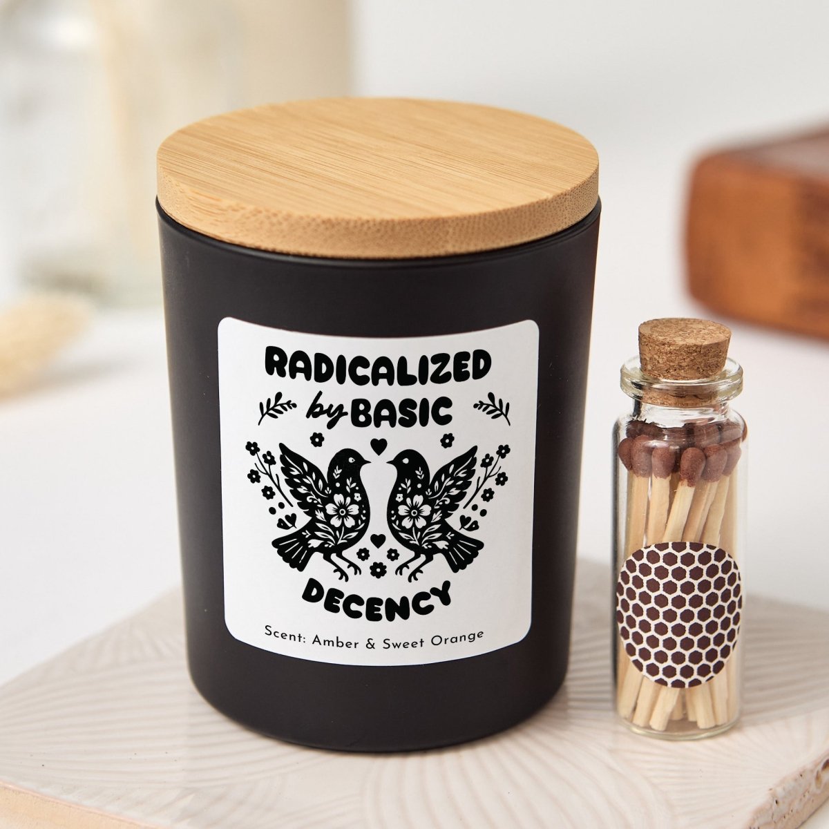 Personalized Radicalized By Basic Decency Soy Candle, Funny Liberal Gift, Activist Friend Present With Gift Box