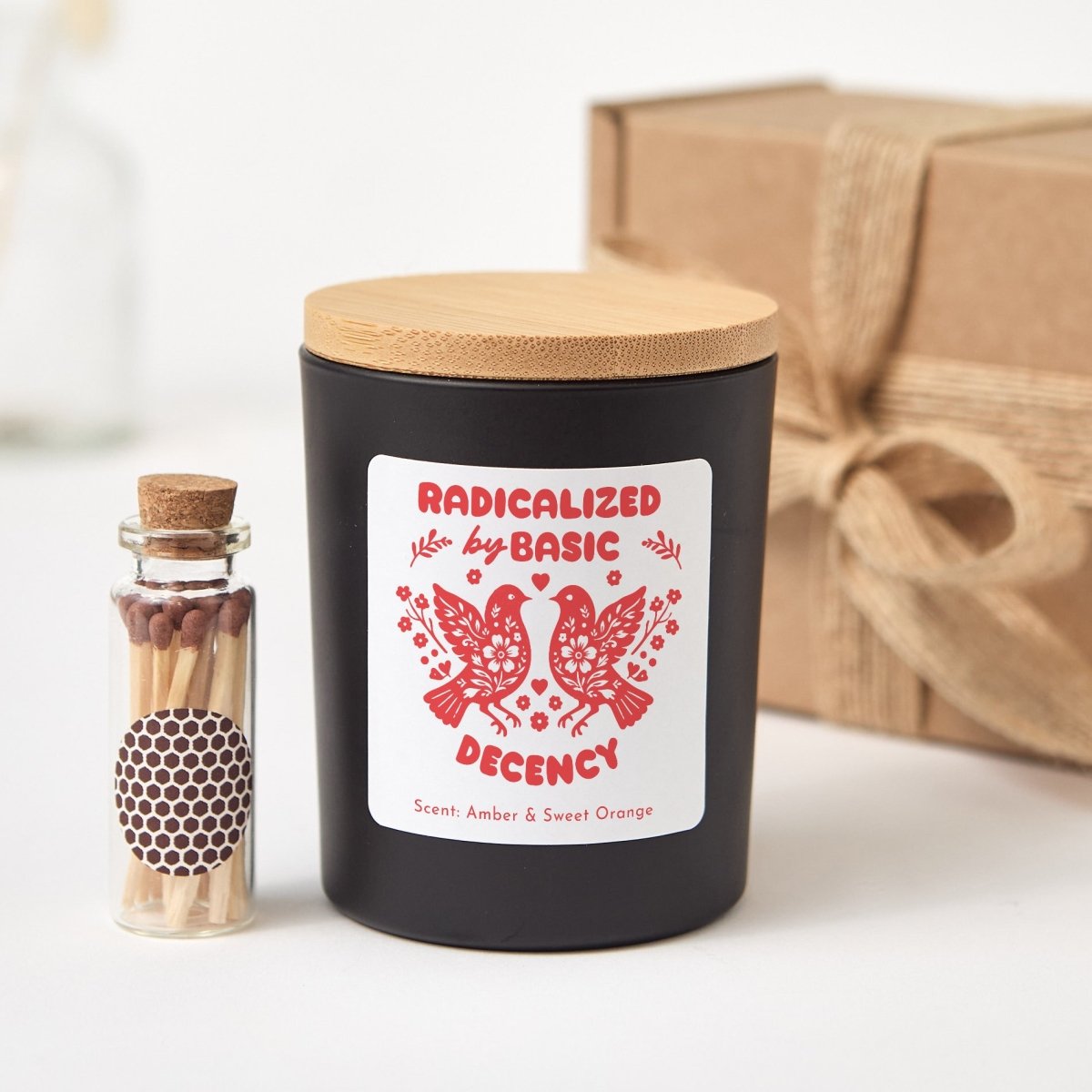 Personalized Radicalized By Basic Decency Soy Candle, Funny Liberal Gift, Activist Friend Present With Gift Box