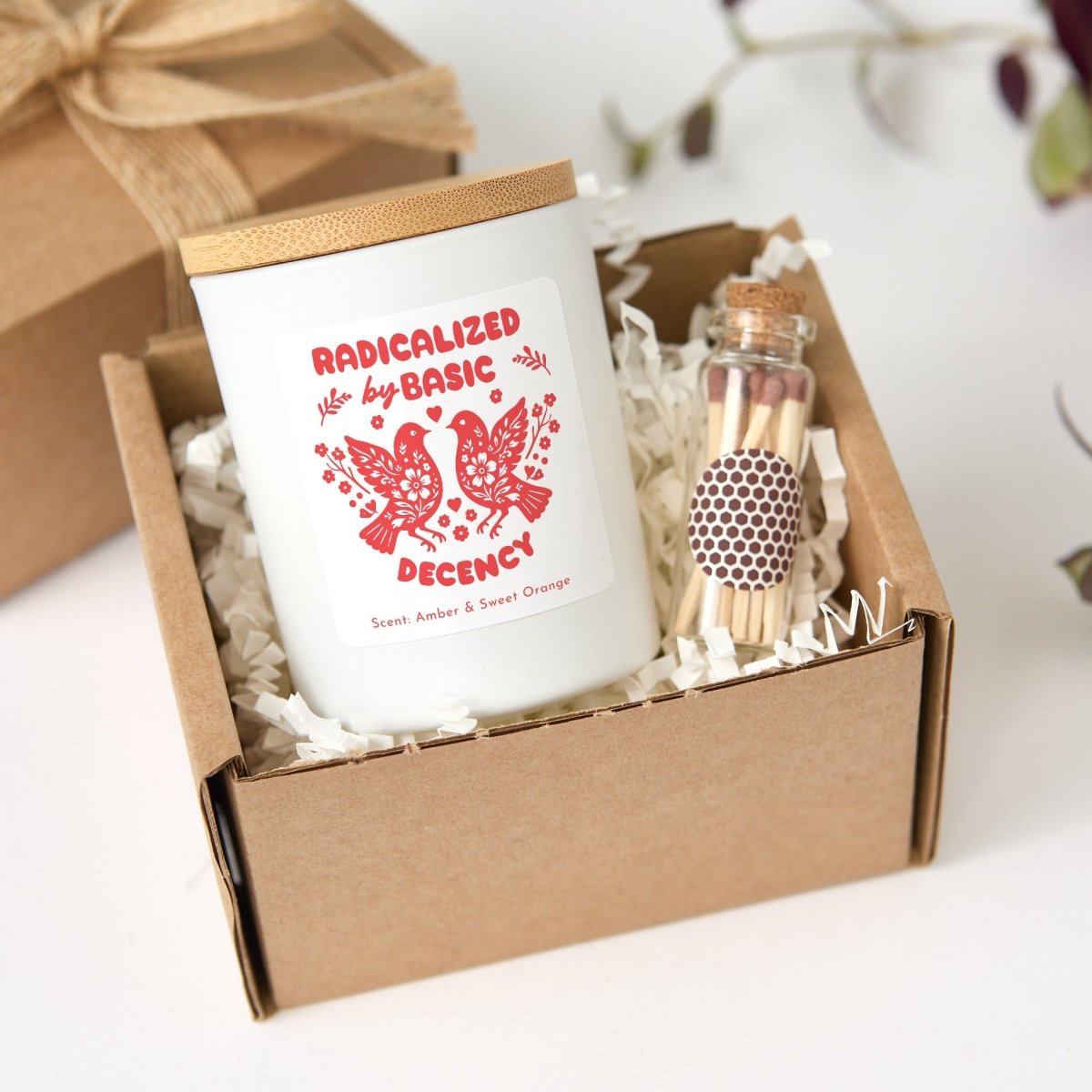 Personalized Radicalized By Basic Decency Soy Candle, Funny Liberal Gift, Activist Friend Present With Gift Box