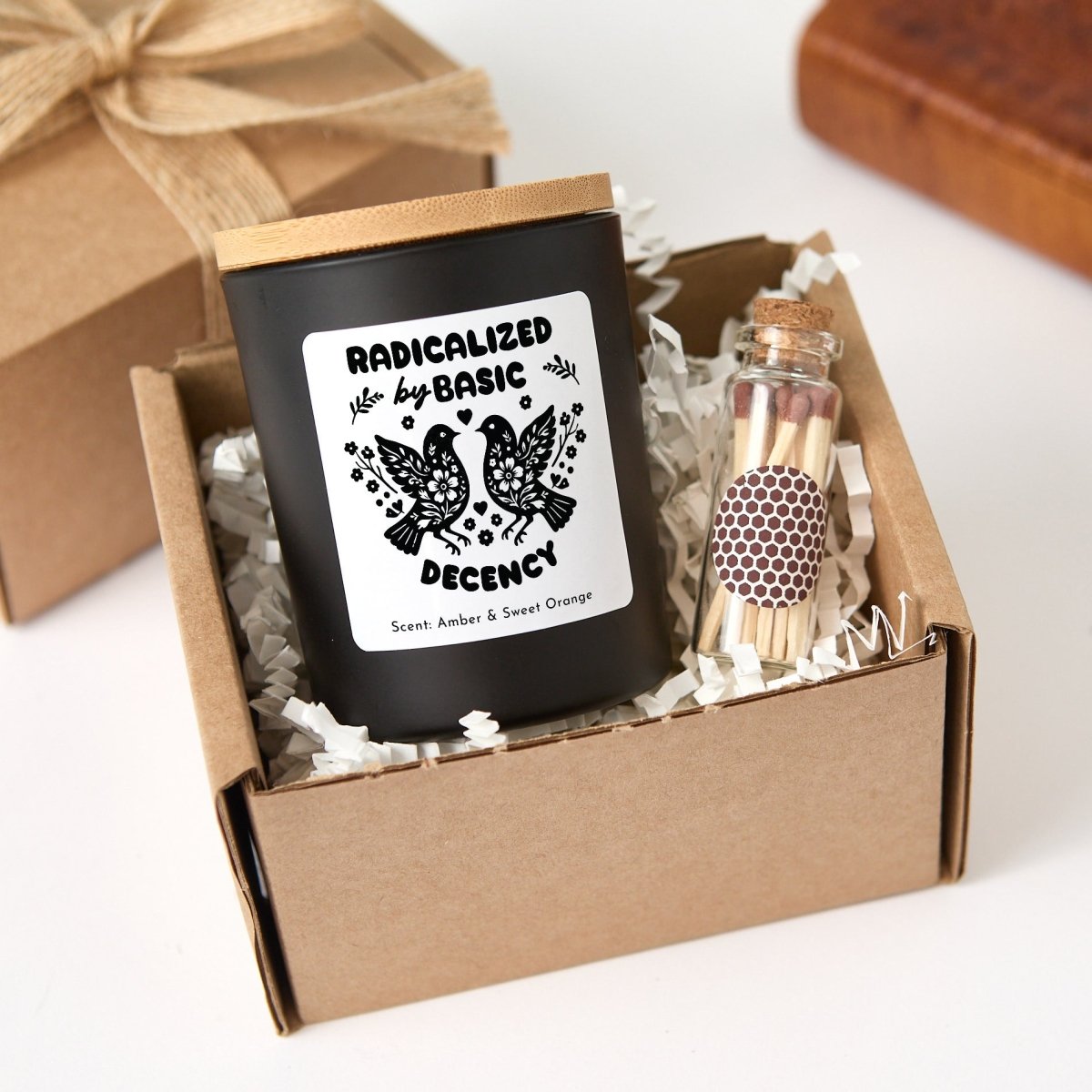 Personalized Radicalized By Basic Decency Soy Candle, Funny Liberal Gift, Activist Friend Present With Gift Box