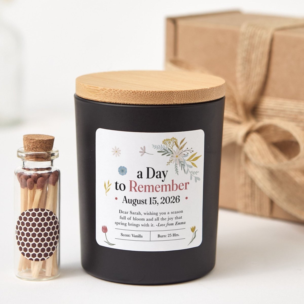 Personalized Spring Candle Gift for Her, Custom Floral Soy Candle for Birthday or Thank You, Comes with Matches