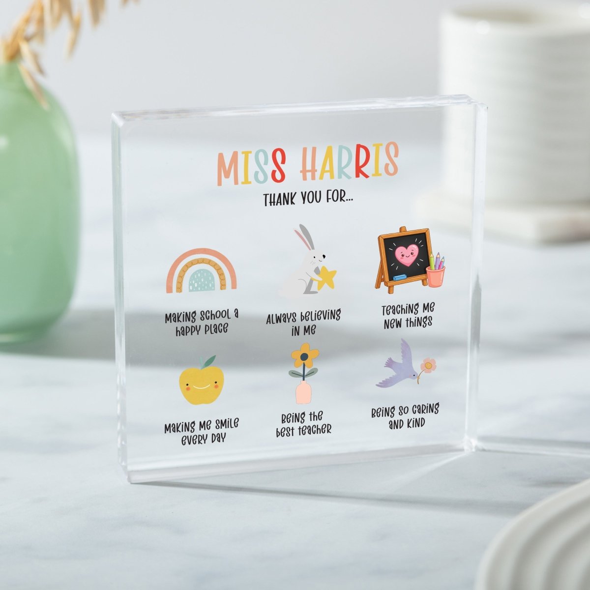 Personalized Teacher Acrylic Plaque Gift, Thank You Keepsake, Custom End of Year School Appreciation Decor