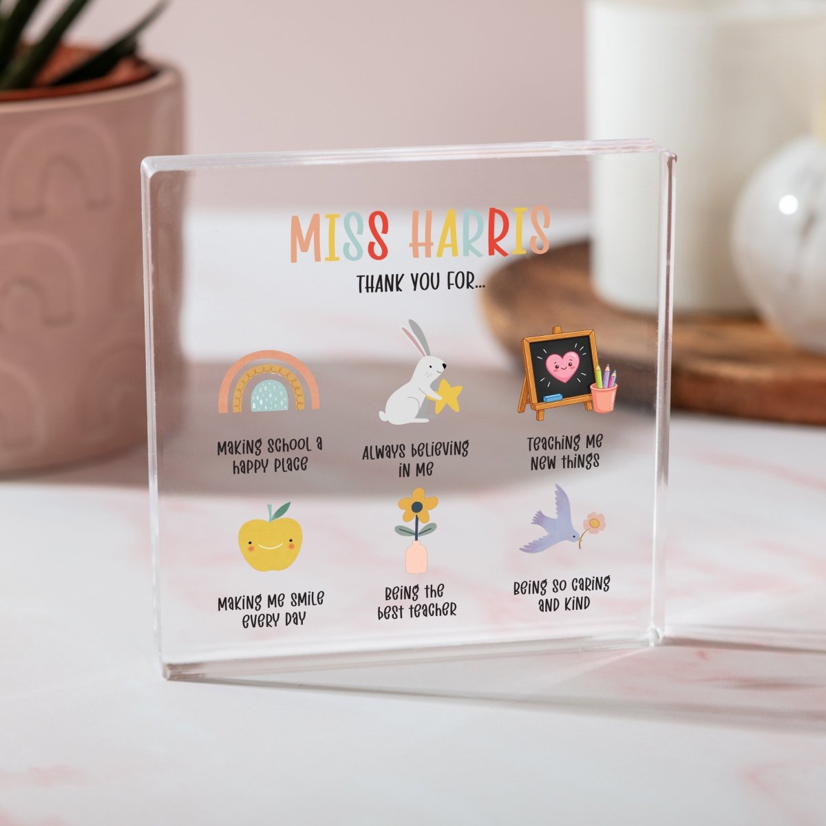 Personalized Teacher Acrylic Plaque Gift, Thank You Keepsake, Custom End of Year School Appreciation Decor