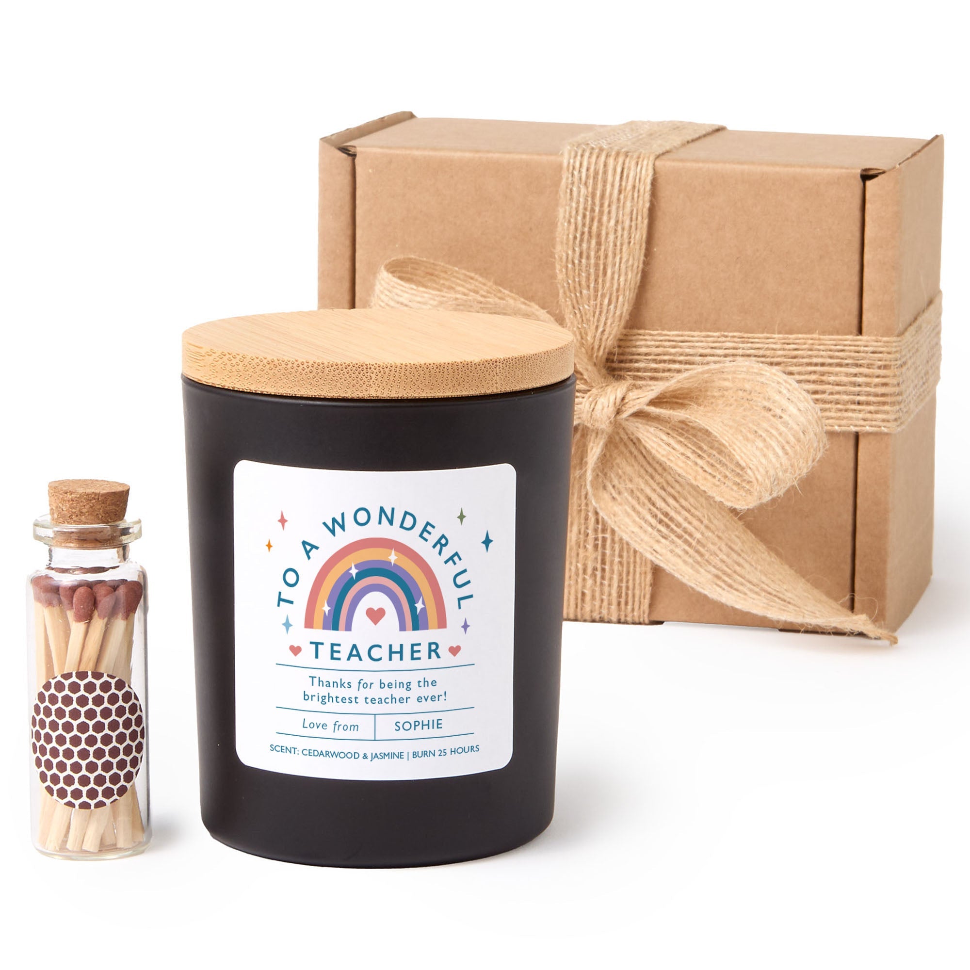 Personalized Teacher Appreciation Candle, Thank You Gift for Teacher from Student, End of Year Present with Matches
