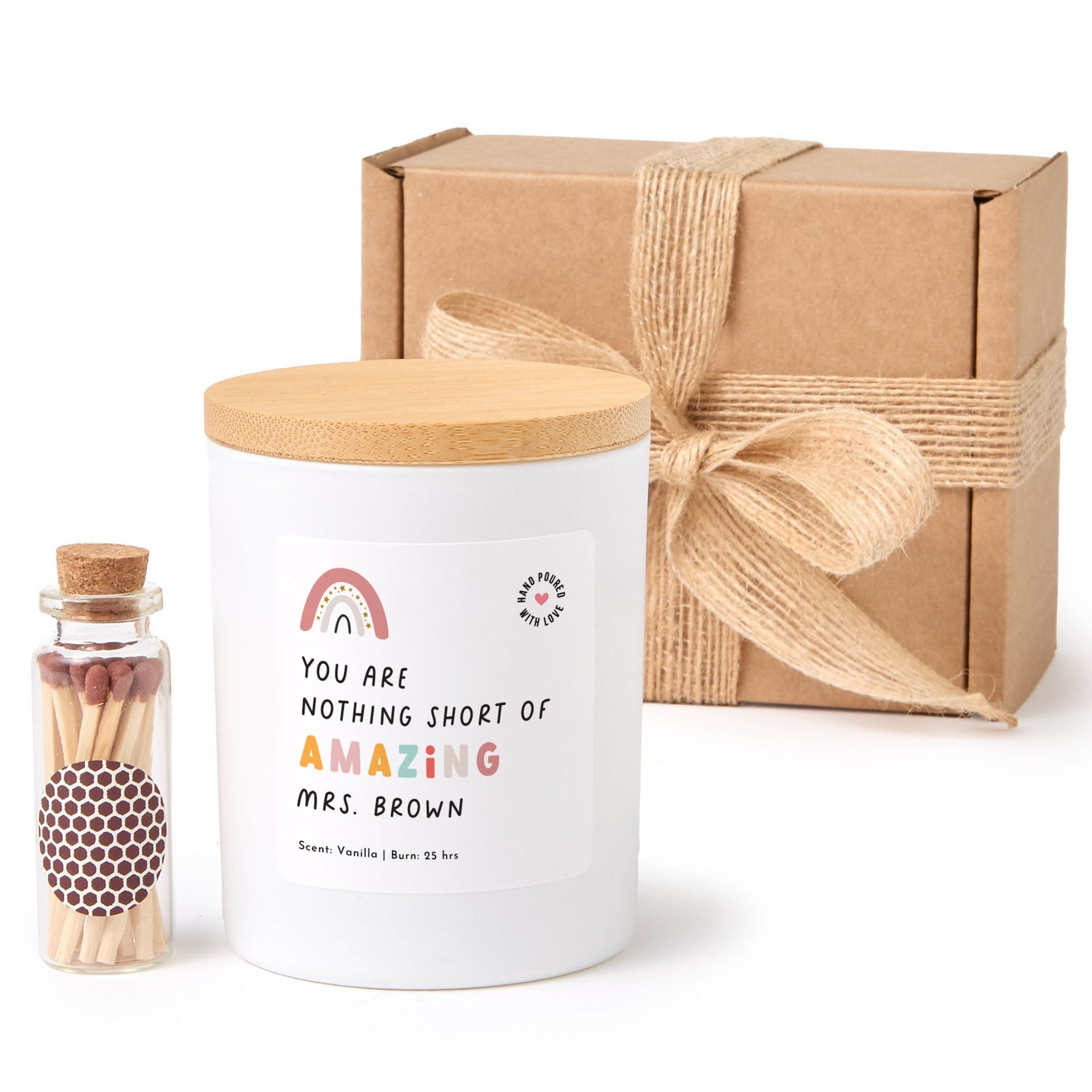 Personalized Teacher Candle, Appreciation Gift for Educator with Name, Inspirational Quote Keepsake, Gift Box Included