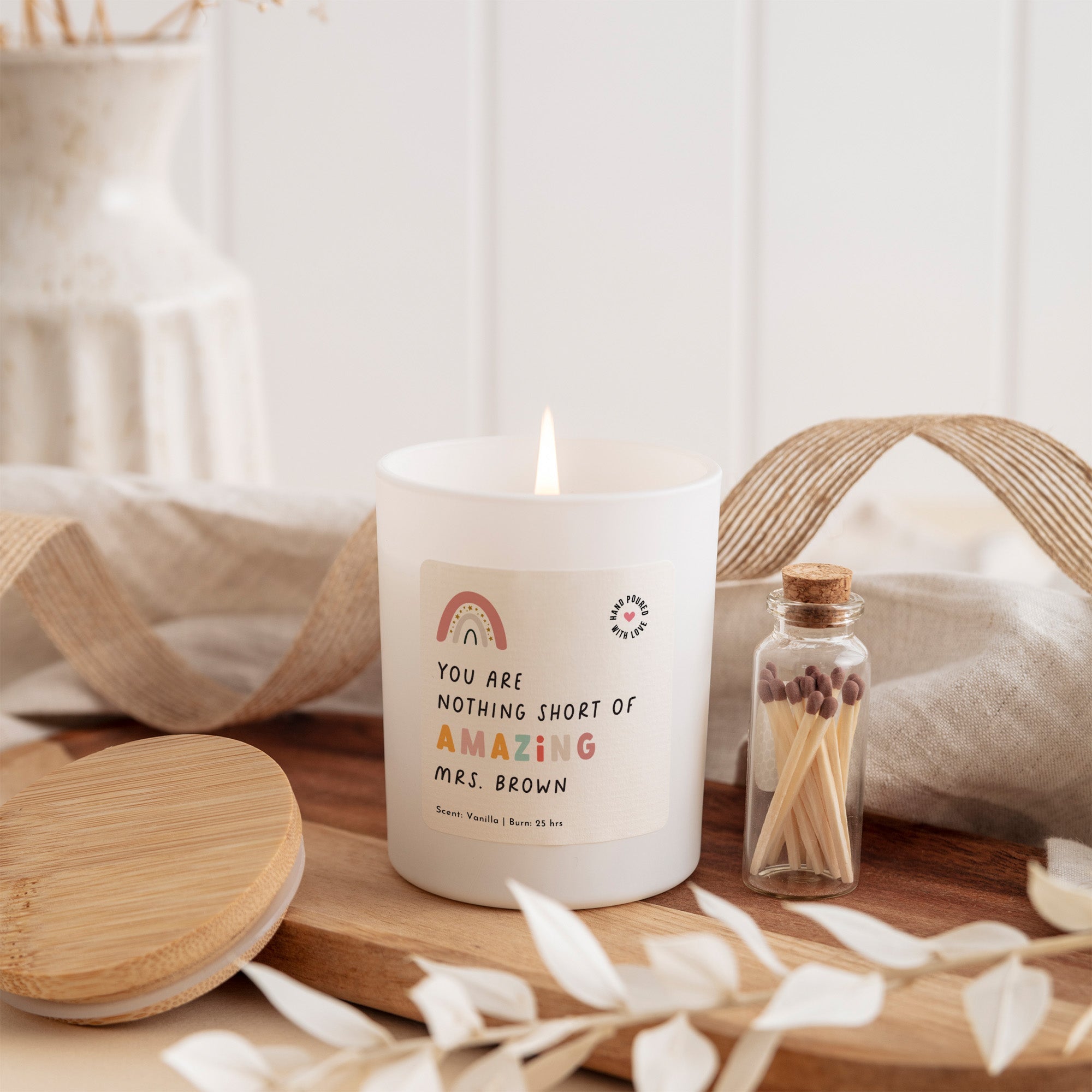 Personalized Teacher Candle, Appreciation Gift for Educator with Name, Inspirational Quote Keepsake, Gift Box Included