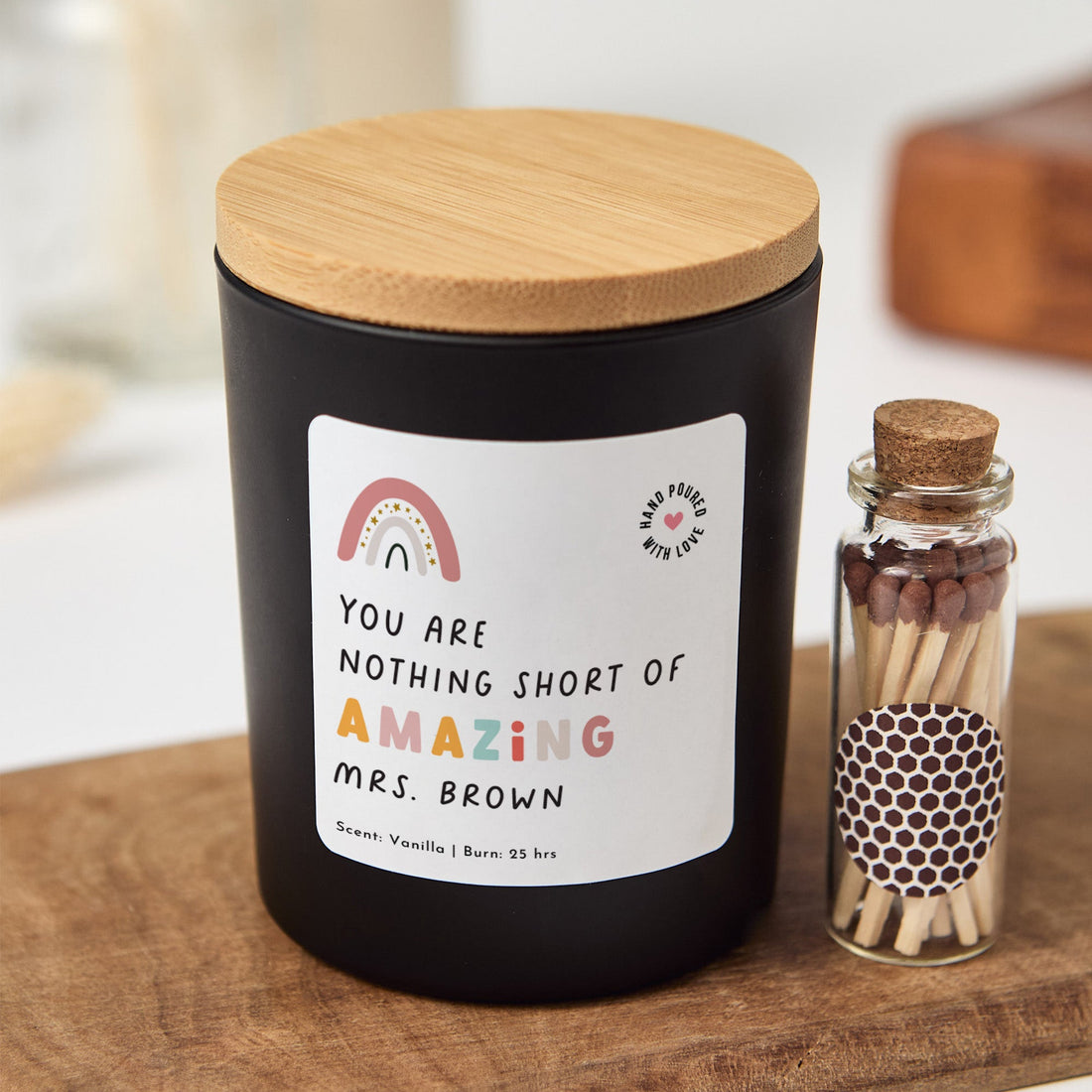 Personalized Teacher Candle, Appreciation Gift for Educator with Name, Inspirational Quote Keepsake, Gift Box Included