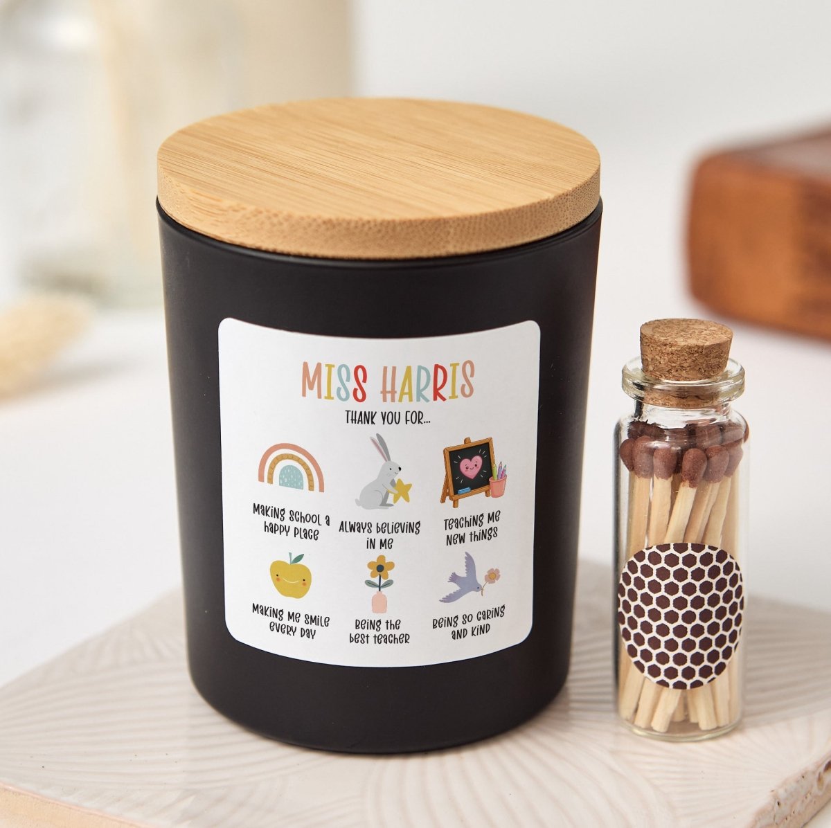 Personalized Teacher Candle Gift, End of Year Thank You Present for Classroom Teacher, Cute School Appreciation Keepsake