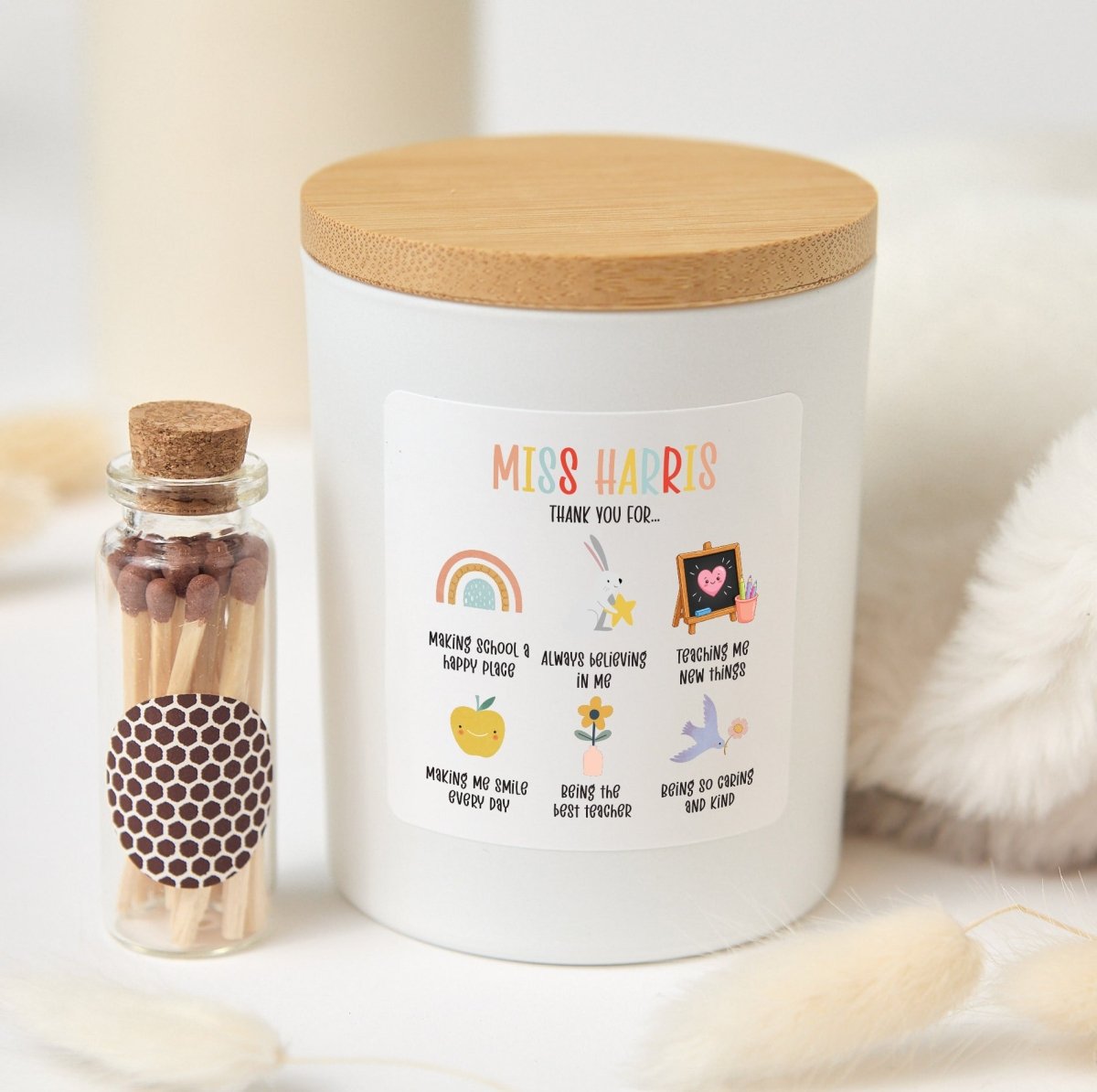 Personalized Teacher Candle Gift, End of Year Thank You Present for Classroom Teacher, Cute School Appreciation Keepsake