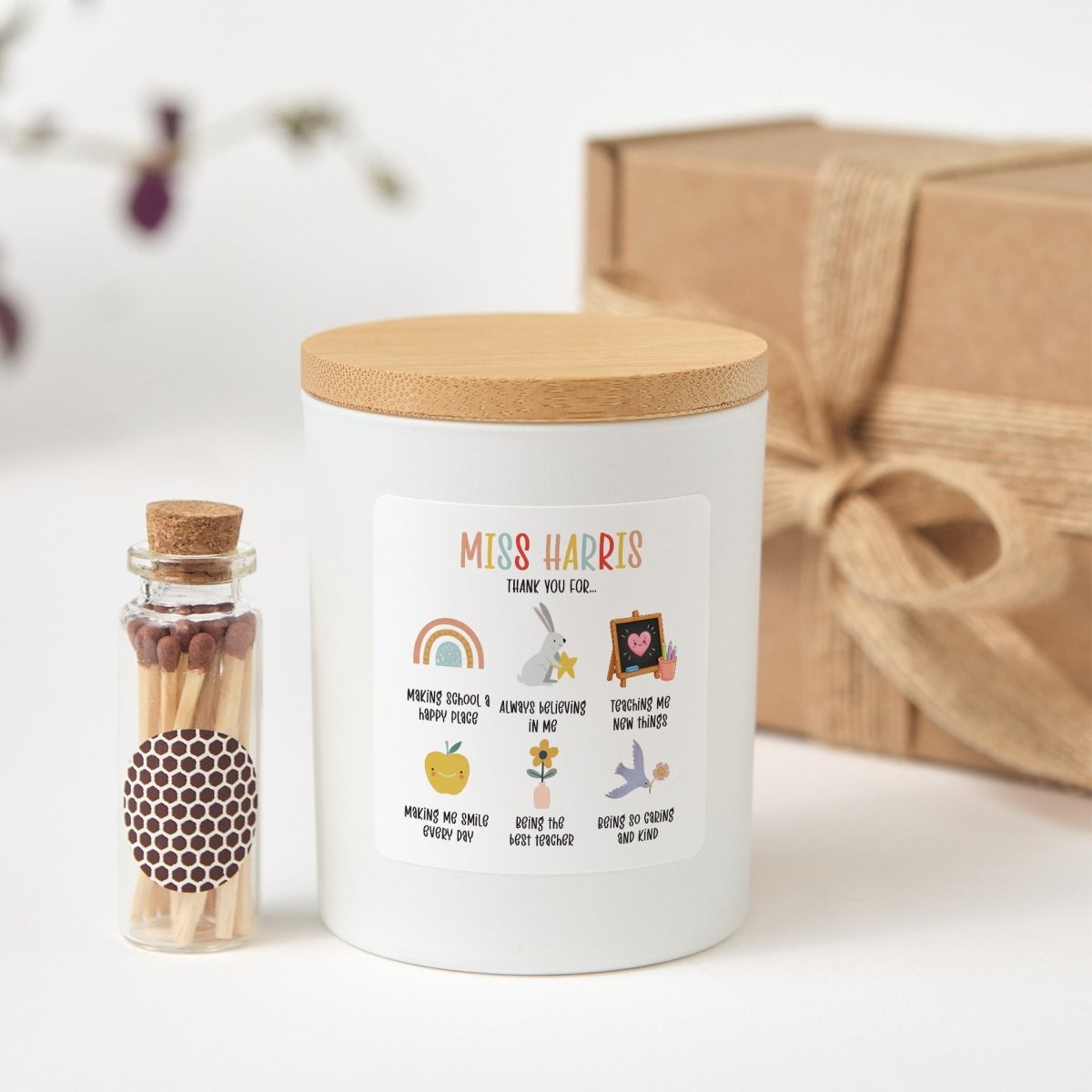 Personalized Teacher Candle Gift, End of Year Thank You Present for Classroom Teacher, Cute School Appreciation Keepsake