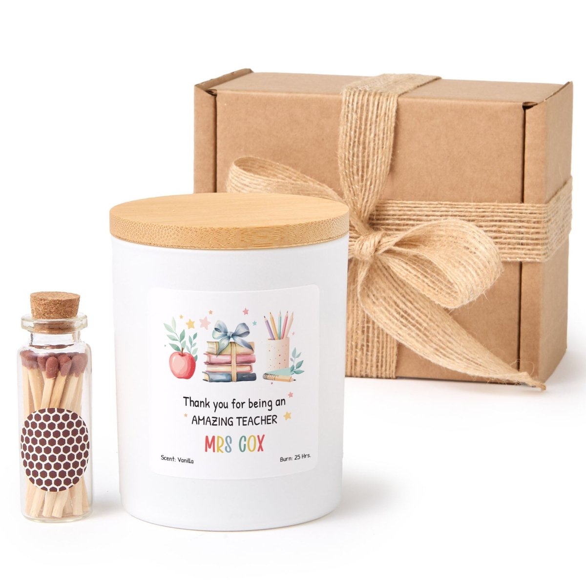 Personalized Teacher Candle Gift, Thank You Present for Amazing Educator, Soy Keepsake with Match Jar