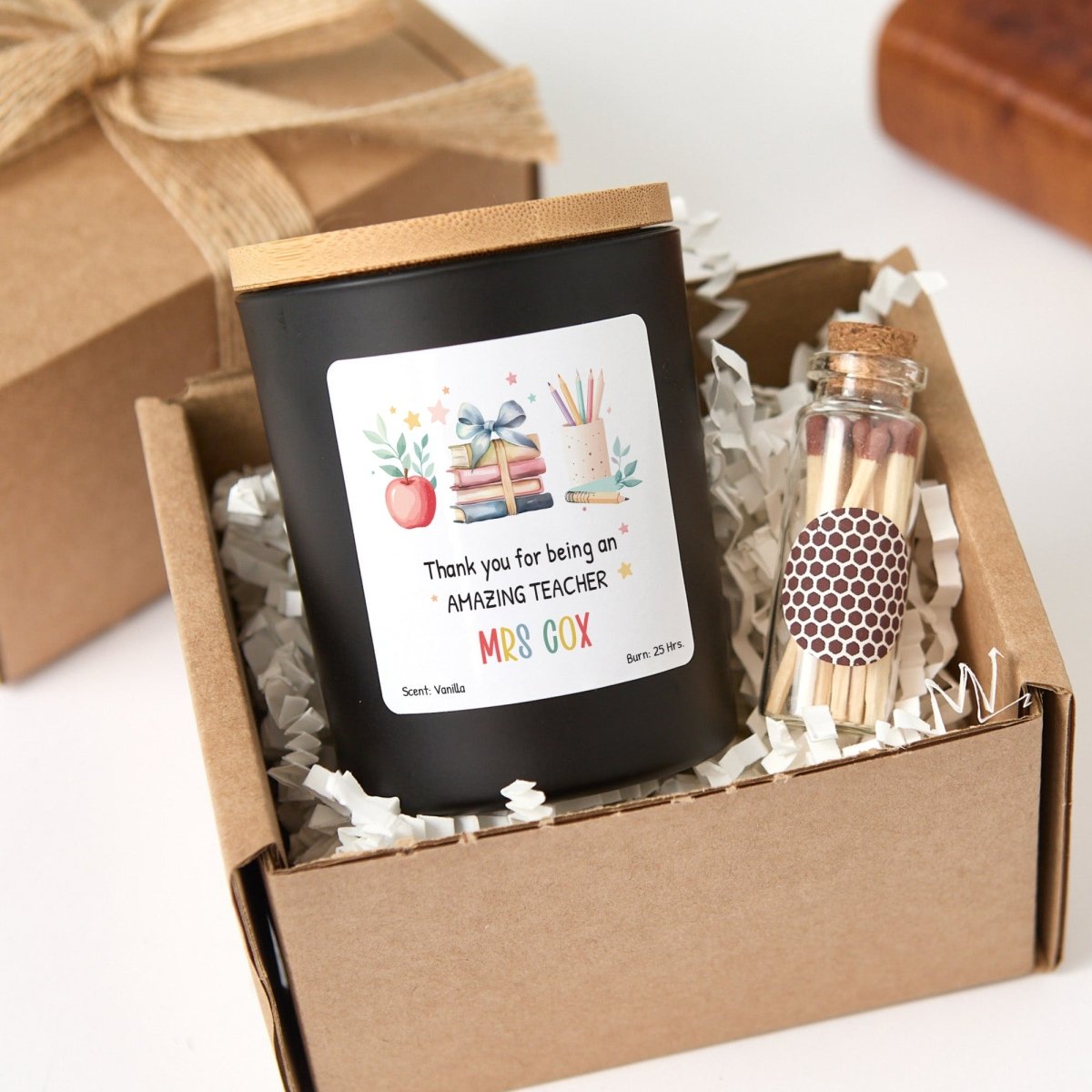 Personalized Teacher Candle Gift, Thank You Present for Amazing Educator, Soy Keepsake with Match Jar