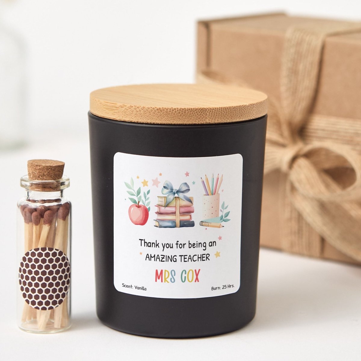 Personalized Teacher Candle Gift, Thank You Present for Amazing Educator, Soy Keepsake with Match Jar